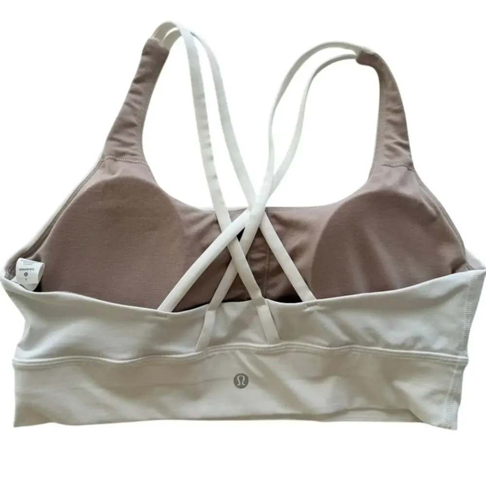 Lululemon Energy Bra Long Line White Size 12 Strappy Back Yoga Gym Run